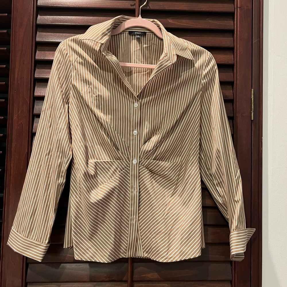 Anthropology DREW Tan and White Striped Shirt